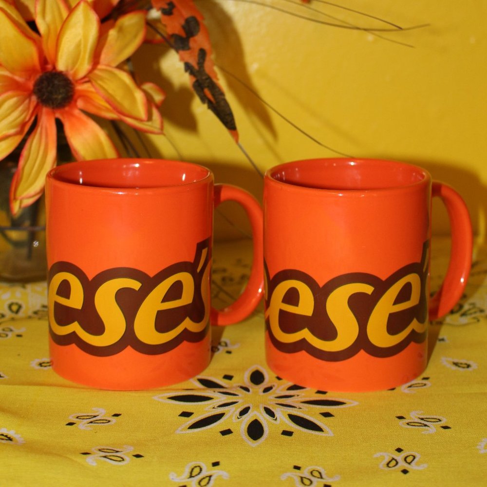 2 Reese's Peanut Butter Cups Coffee Cup Mug Orange By Galerie 10 oz